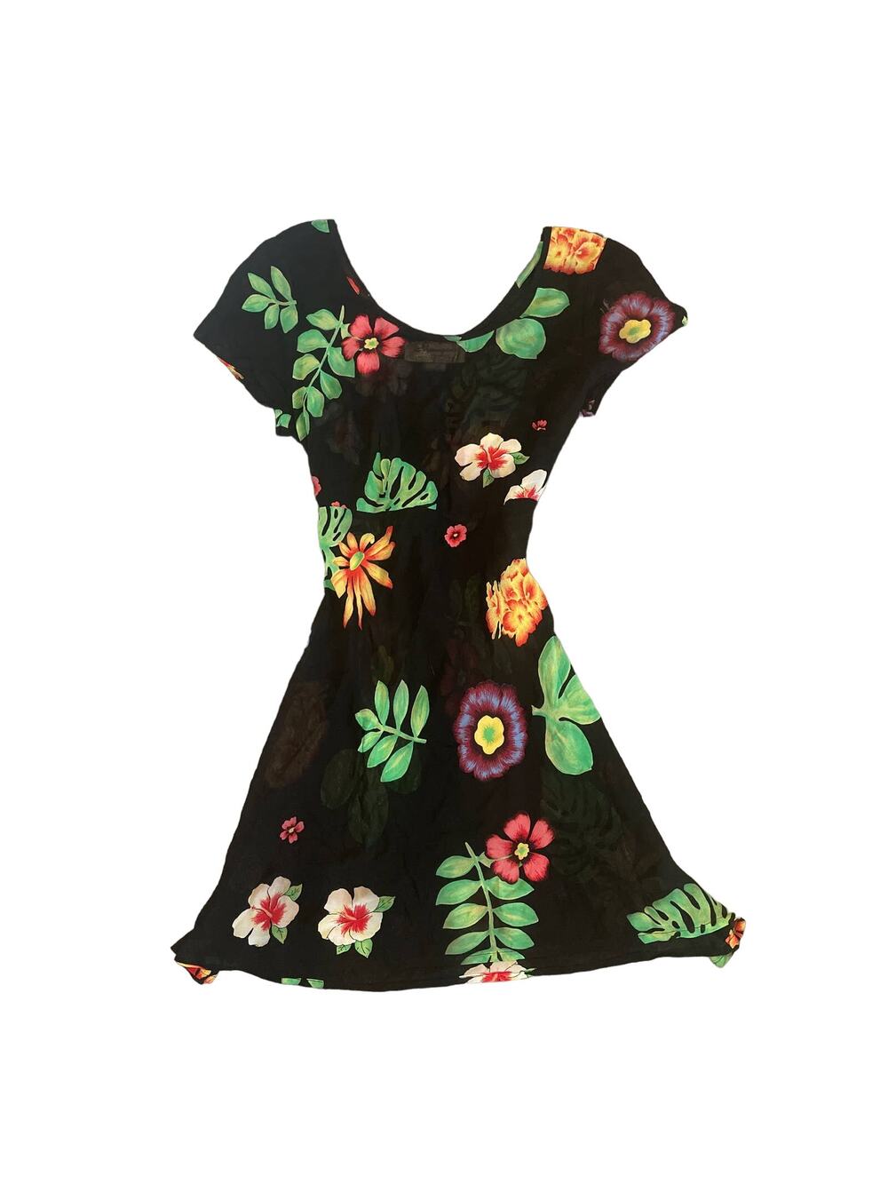 Vintage Mannequins Los Angeles Sheer Retro Floral Tropical Coverup Dress Size S